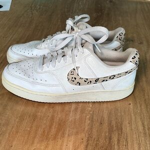 Nike White and‎ Leopard Print Sneakers